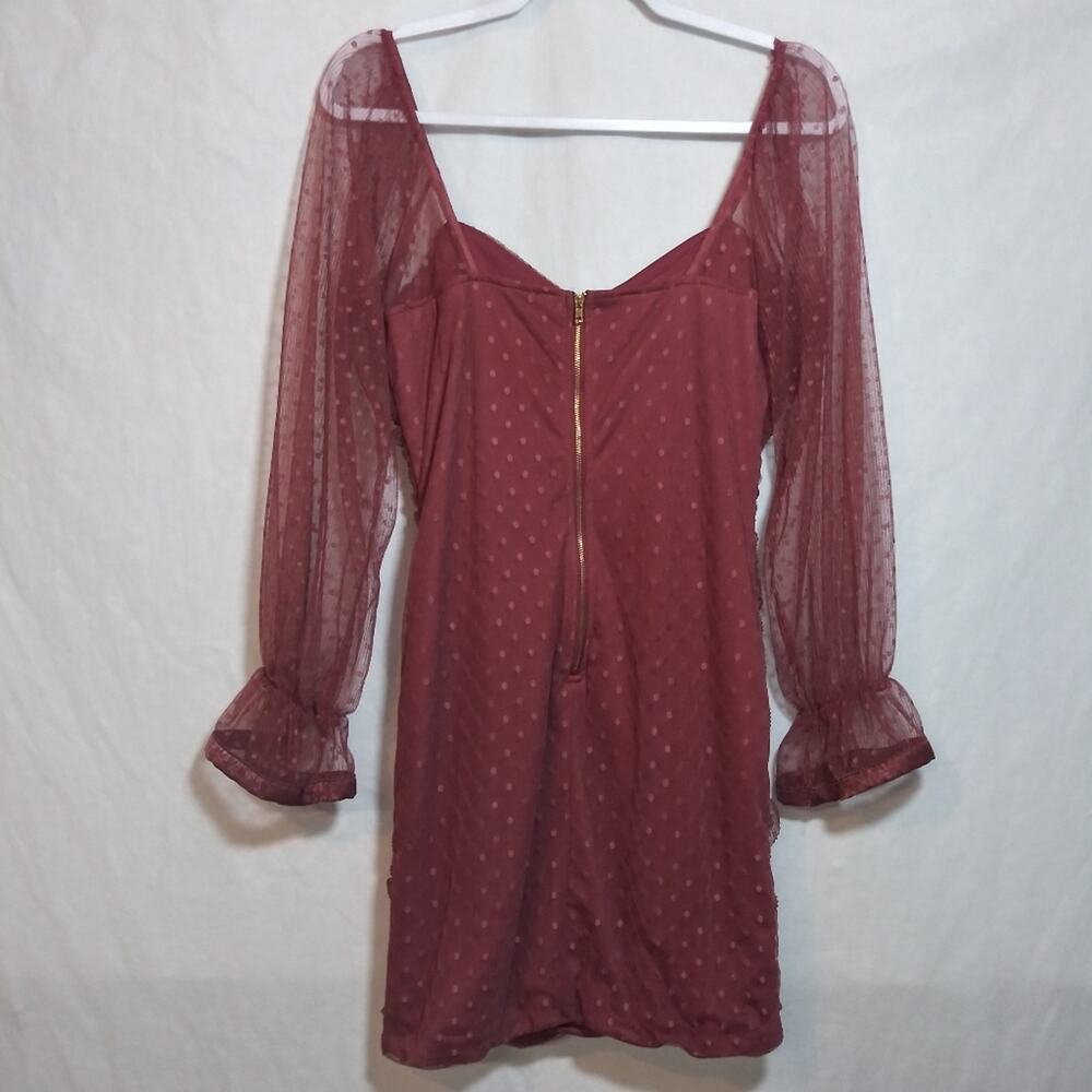 Haute Monde Juniors Mauve Elegant Ruched Mesh Long Sleeve Mini Dress Size L - Picture 6 of 6